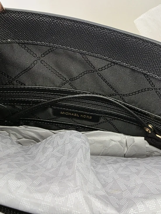 NWT Michael Kors Charlotte Large Top Zip Tote - Black Saffiano with Gold Floral - Picture 8 of 11